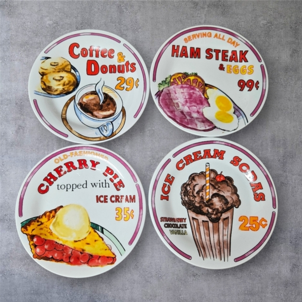 Vintage Oneida Sunrise Diner Salad Plates Set of 4 Retro 80s 7” Restaurant Ware